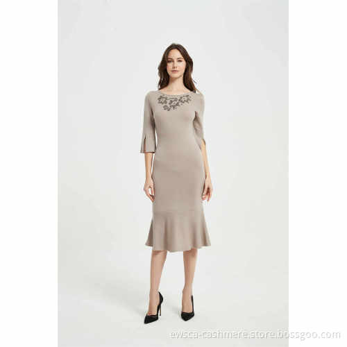 New Arrival Ladies Pure Cashmere Rope Embroidery Dress